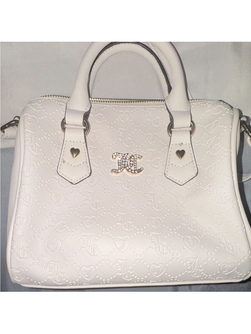 Juicy Couture White Embossed Satchel with Gold Logo